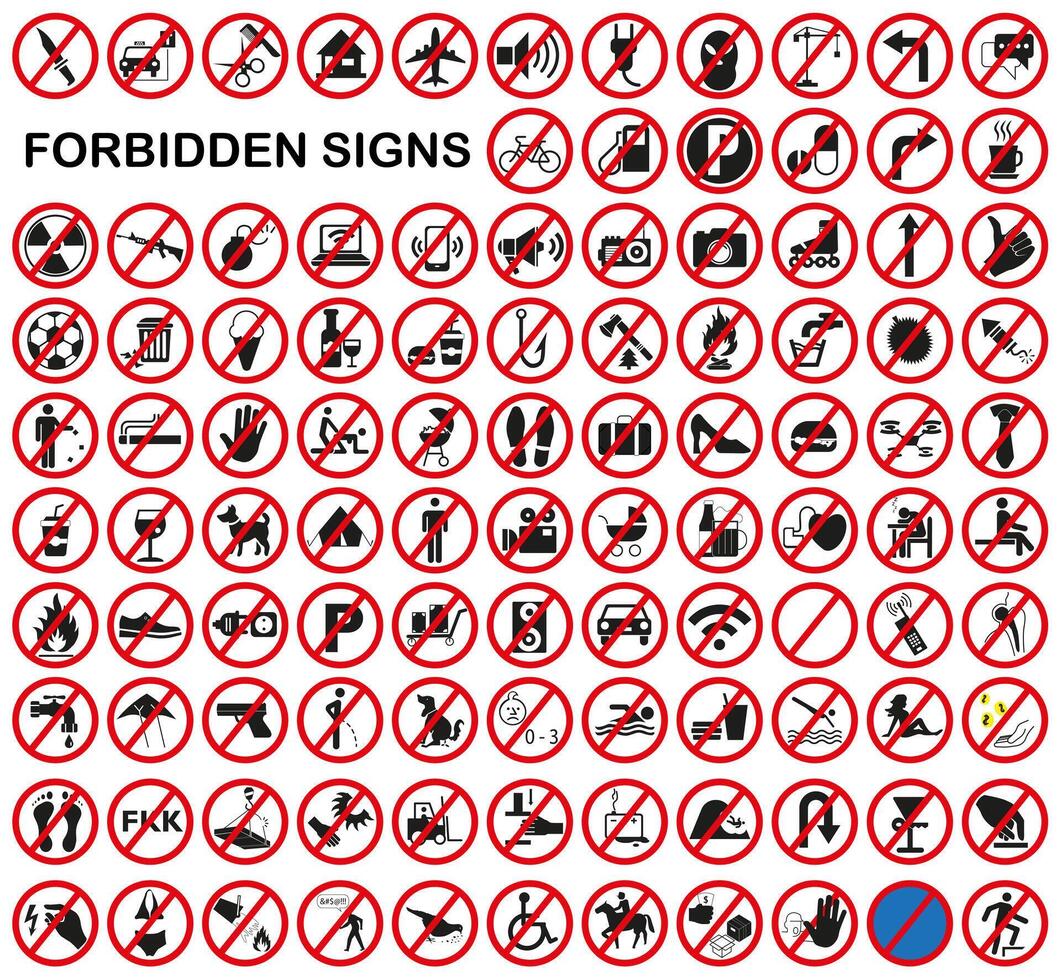 Various prohibition signs. Useful and necessary red prohibited signs. graphics. vector