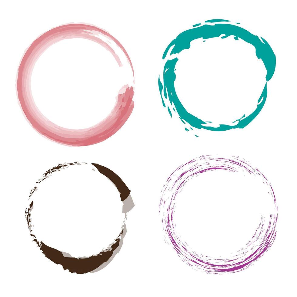 Round brush strokes. Multicolored brush strokes. Blurred frame, round icons. vector