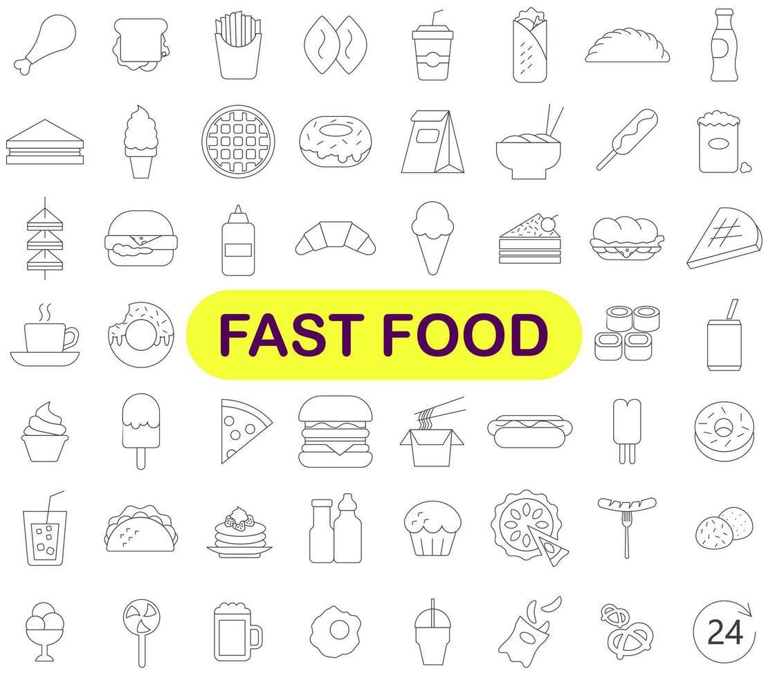 Fast food and drinks. Fast food icons set. Set of various fast food icons. vector