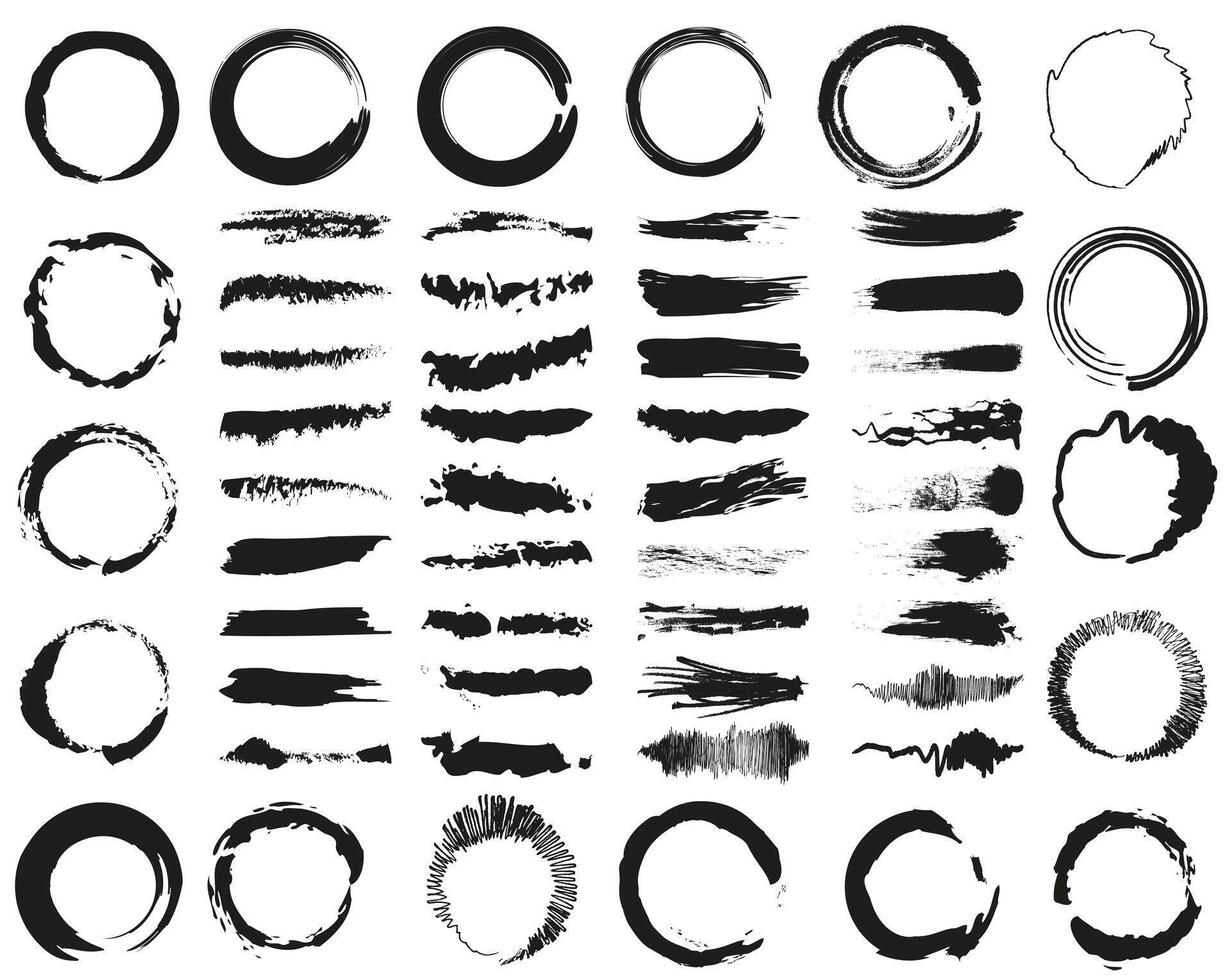 Dark brush strokes. Set of brushes. Round frames. vector