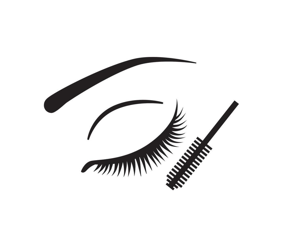 Eyelashes and mascara icon. Applying mascara with brush scheme illustration vector