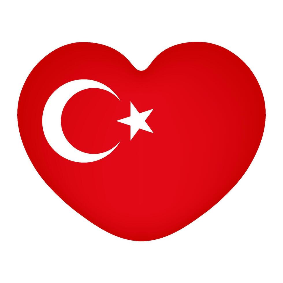 Heart icon in the colors of the Flag of Turkey, isolated on a clear background. Red heart with star and crescent vector