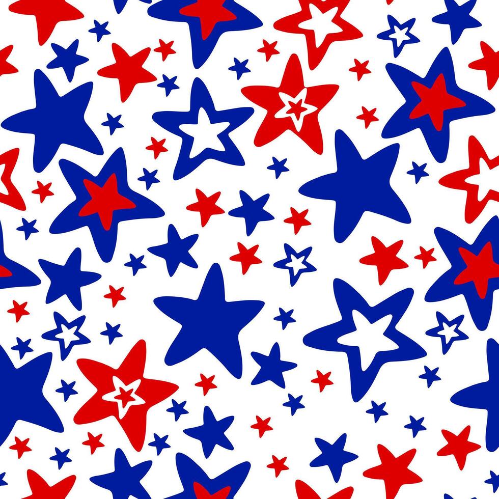 Seamless pattern red and blue stars on white background vector