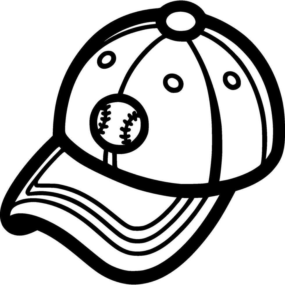 Sports cap baseball player headdress in monochrome. Baseball player clothing. Simple minimalistic in black ink drawing on white background vector