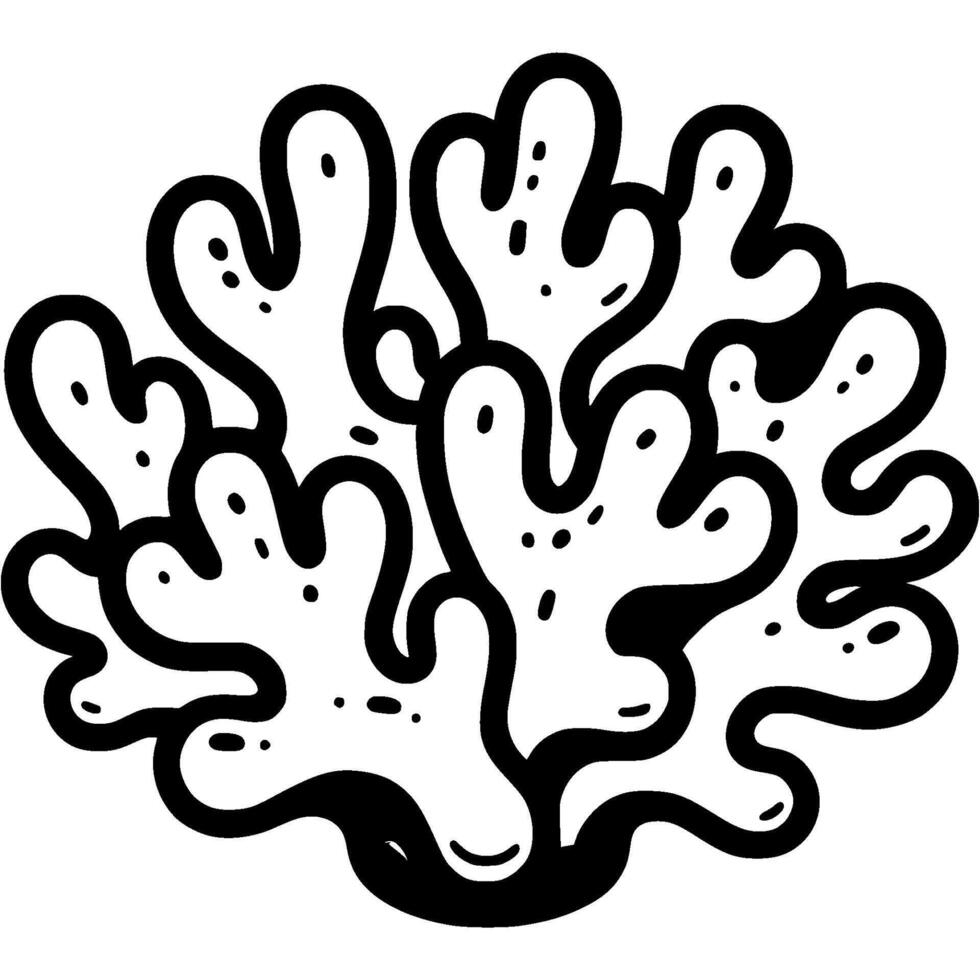 Branchy deep sea coral in monochrome. Plants and animals of ocean. Simple minimalistic in black ink drawing on white background vector