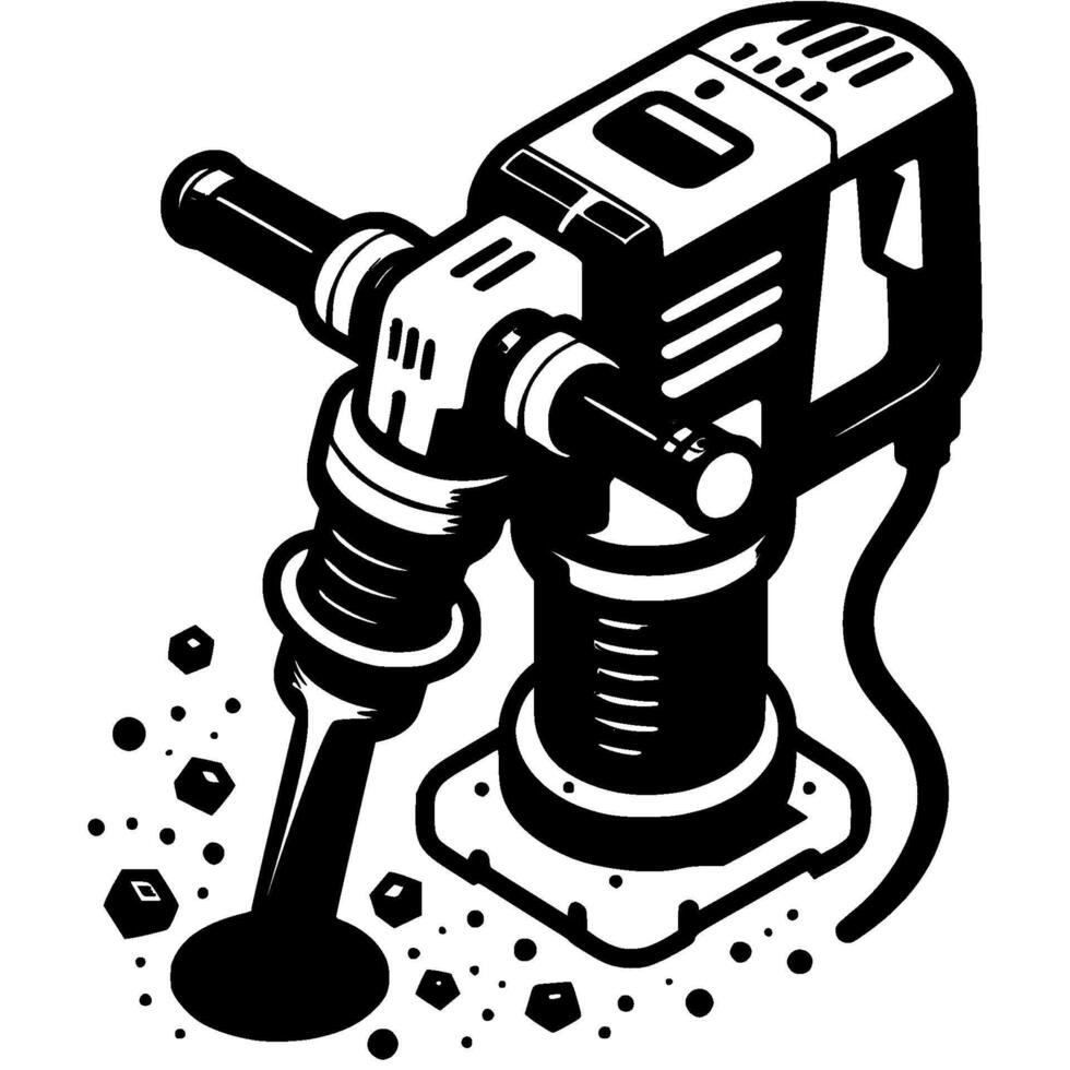 Jackhammer for crushing asphalt in monochrome. Heavy hydraulic tool. Simple minimalistic in black ink drawing on white background vector