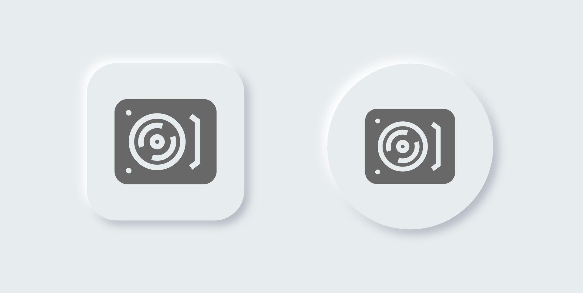 Turntable solid icon in neomorphic design style. Dj signs illustration. vector