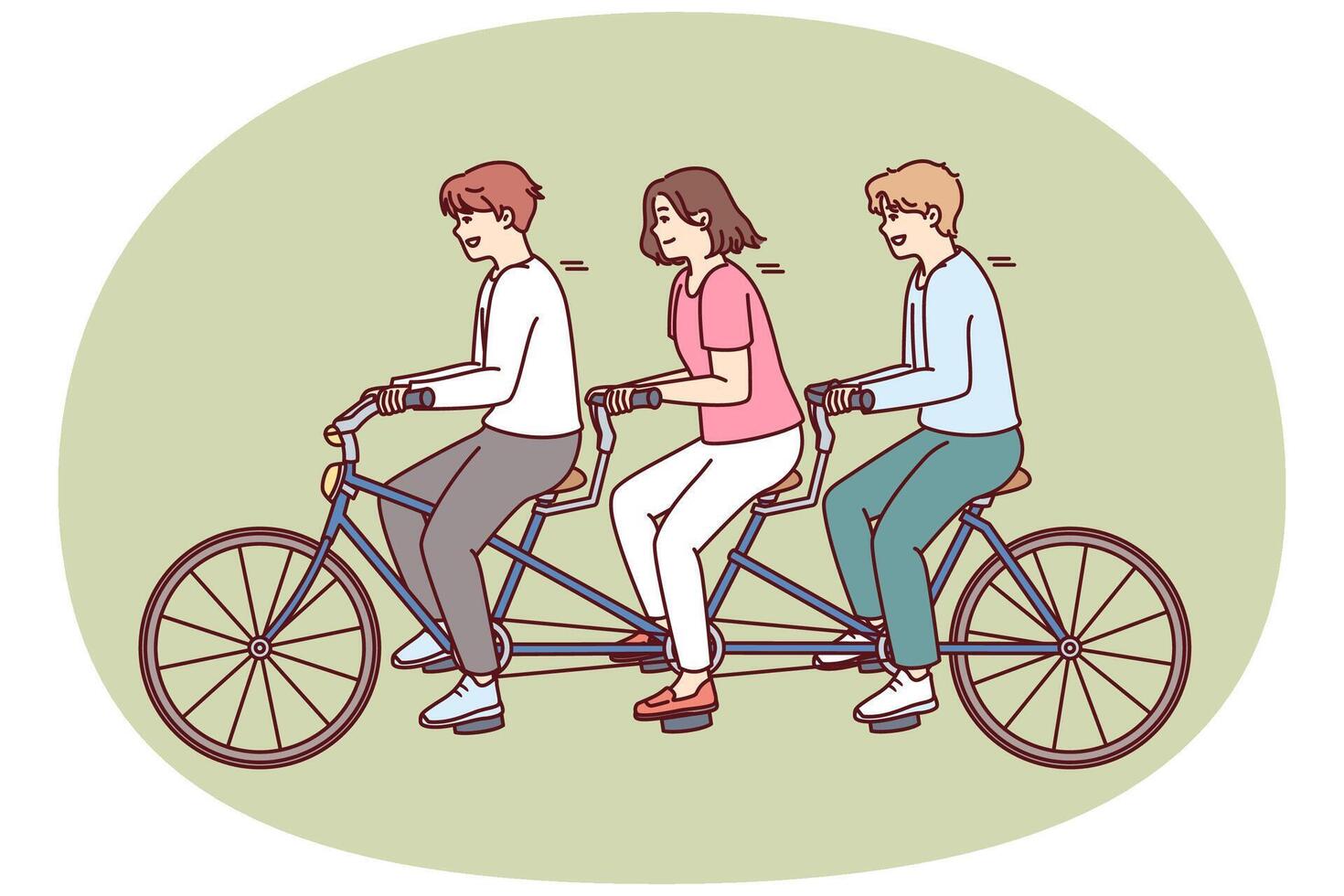 Group of people riding same bike together and enjoying shared relaxation and teamwork vector