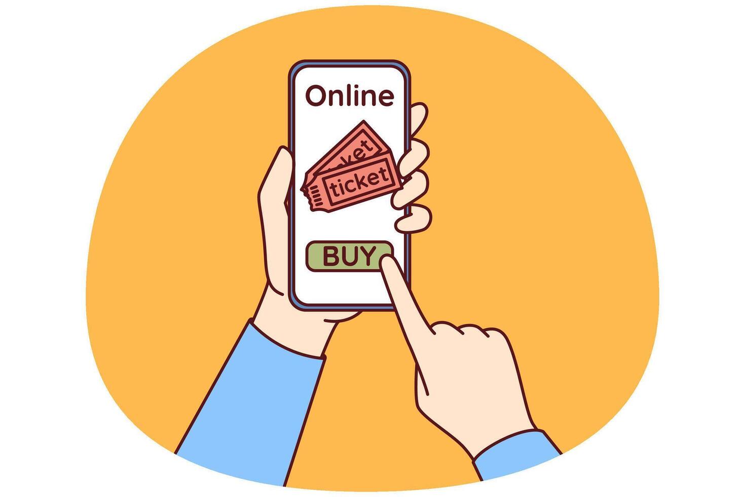 Hands with phone using applications to buy tickets for football match or concert of musical group vector