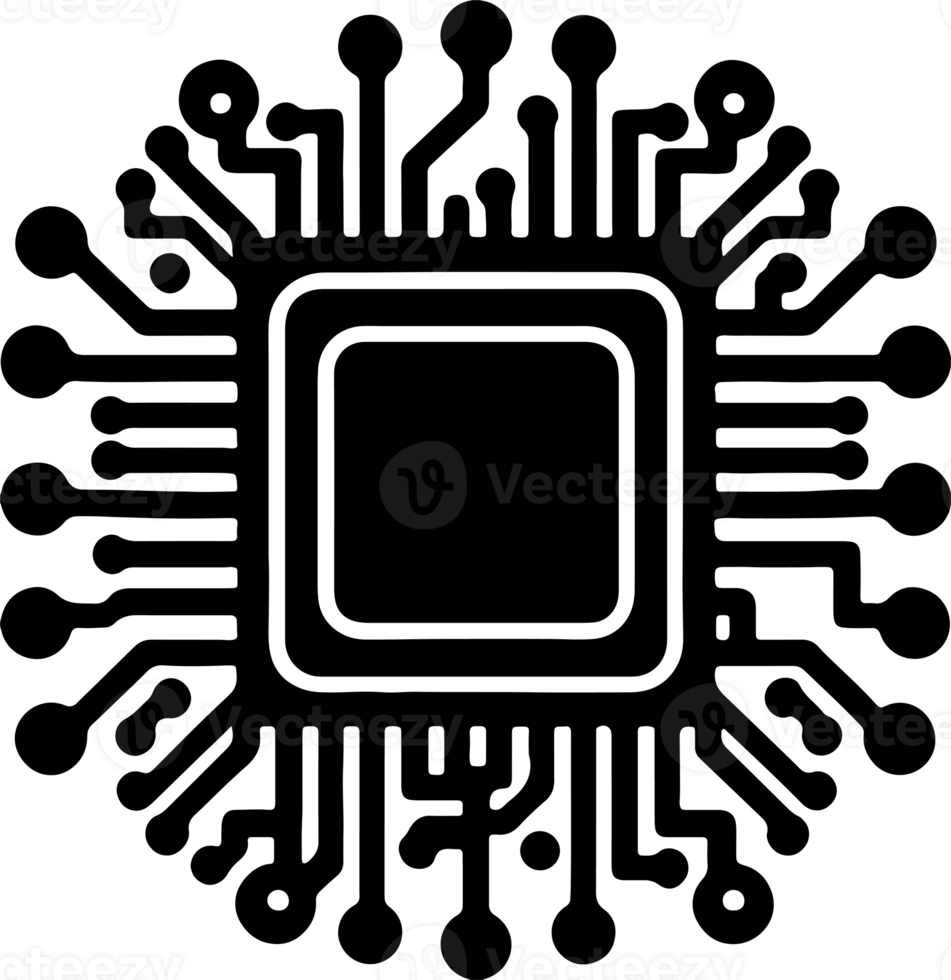 Silhouette of AI Processor isolated on transparent background png
