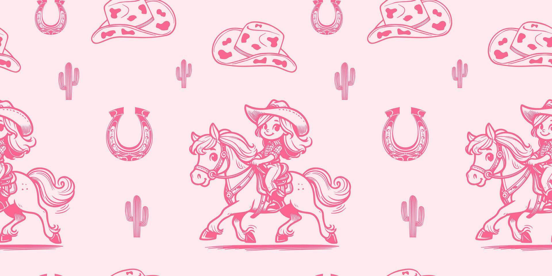 pink seamless patterns with a cowgirl. design vector