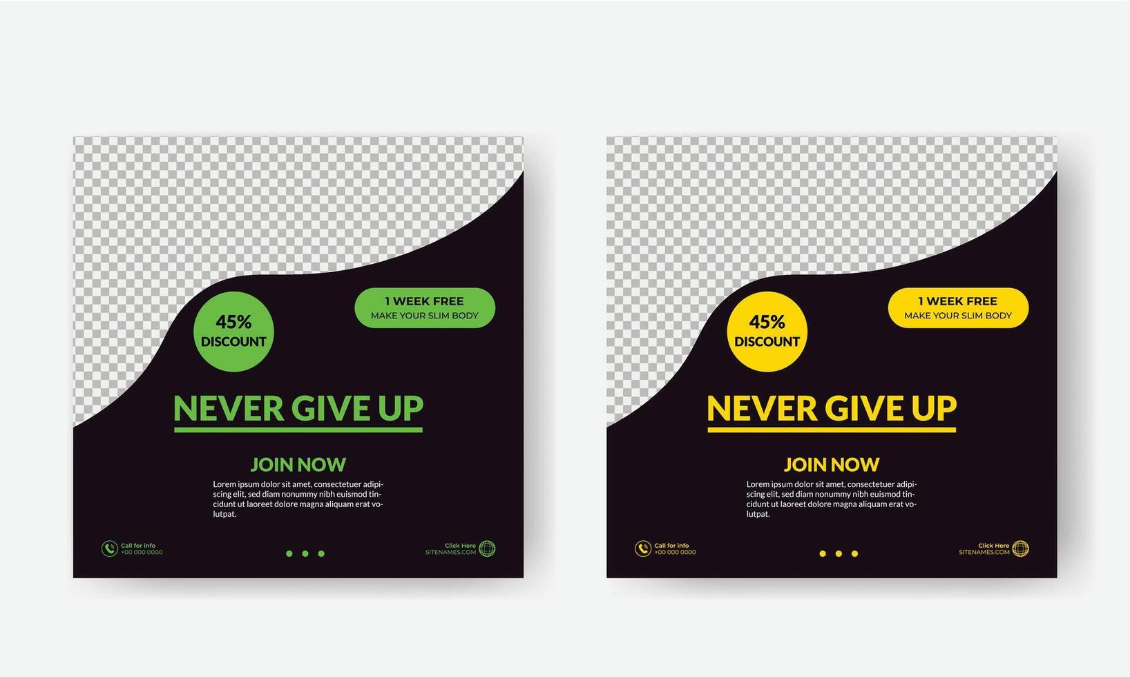 Social media post template design for Gym, Fitness, Workout, and Sports. Editable modern abstract banner with place for the photo. Usable for social media, banner , and website. vector