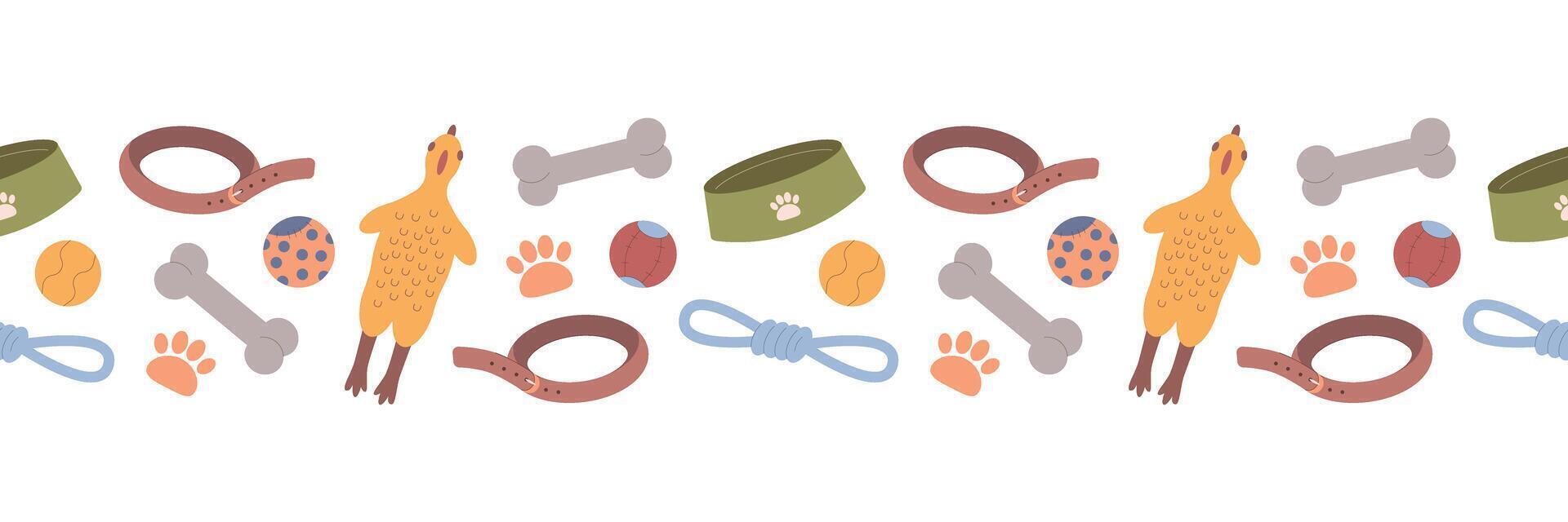 Pet toy seamless border. Isolated illustration for packaging, pet store, background vector