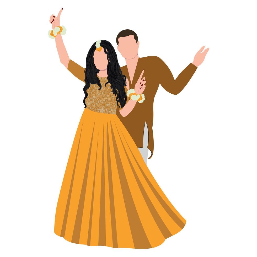 indian couple illustration south india bride wearing wedding dresses vector