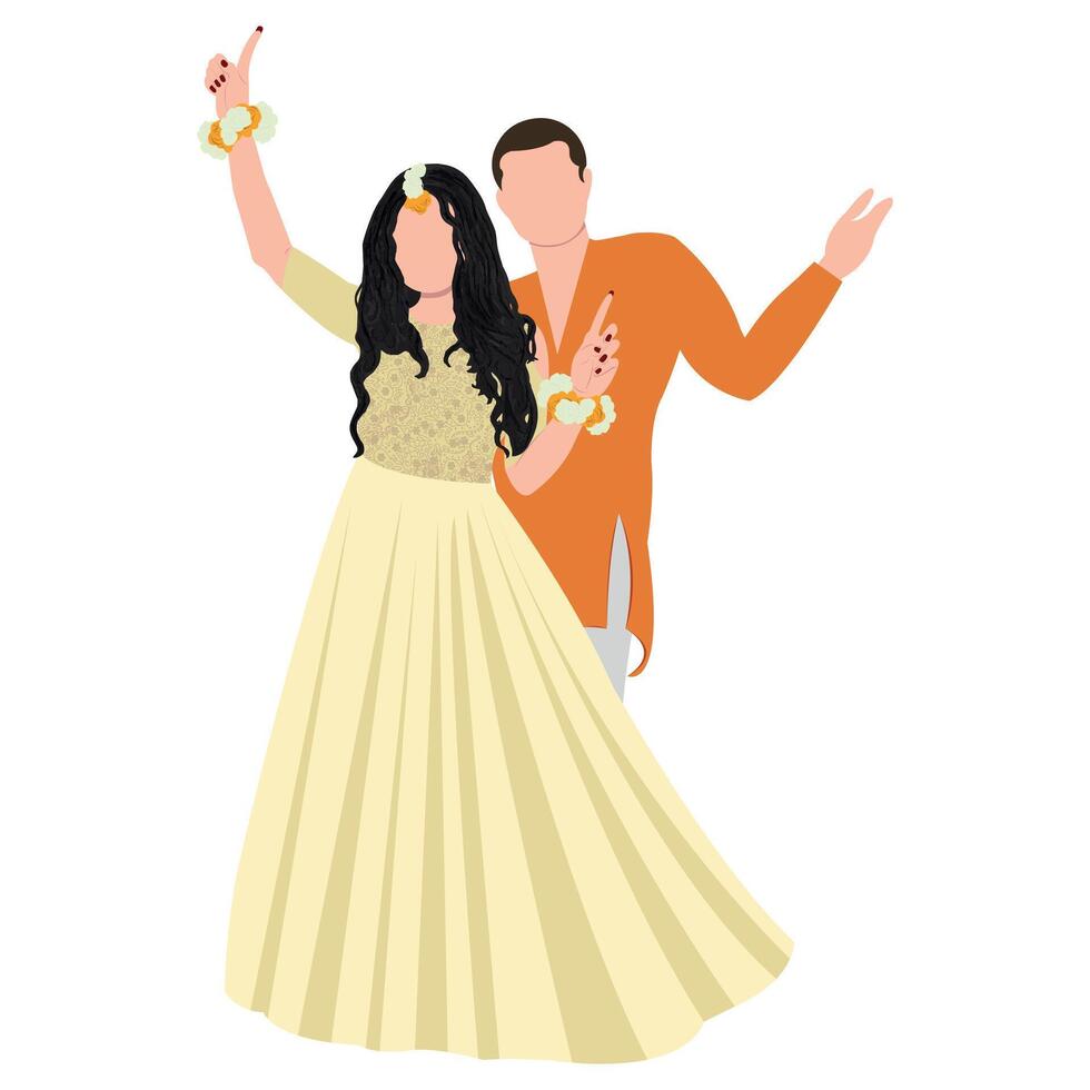 indian couple illustration south india bride wearing wedding dresses vector