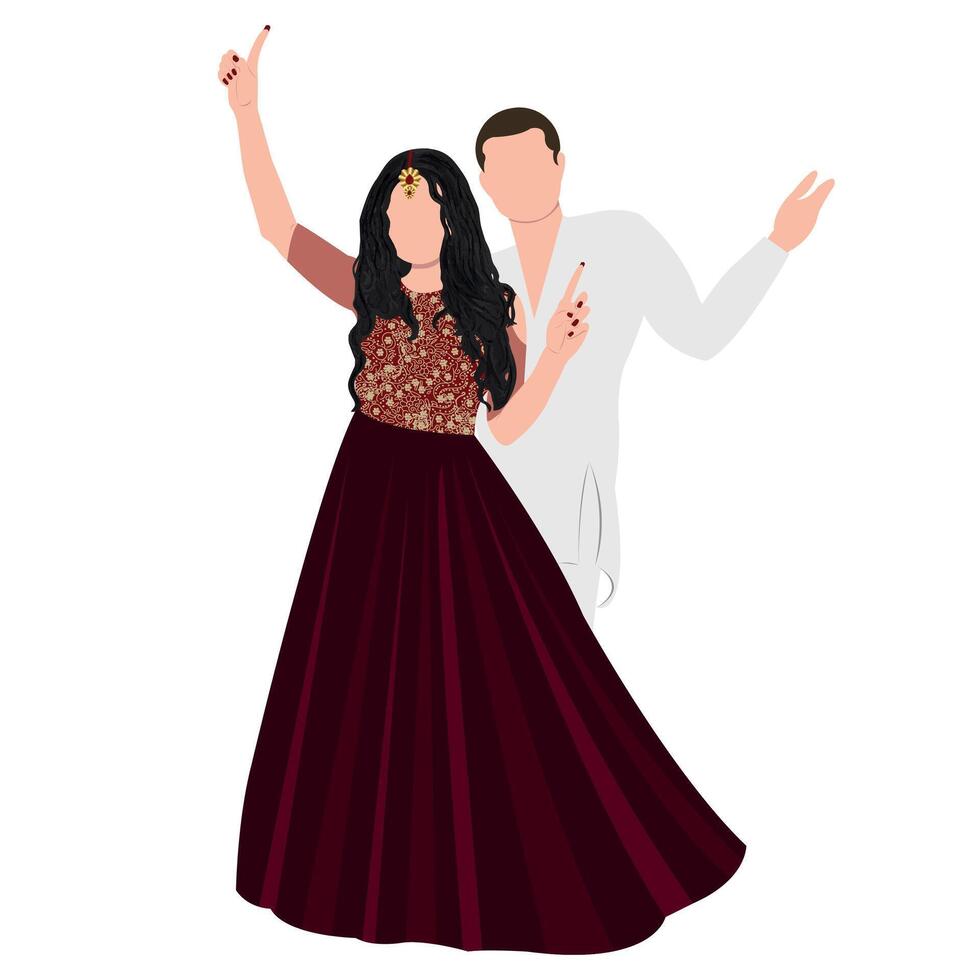 indian couple illustration south india bride wearing wedding dresses vector