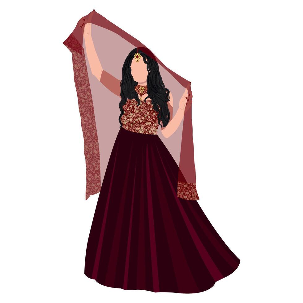 indian couple illustration south india bride wearing wedding dresses vector