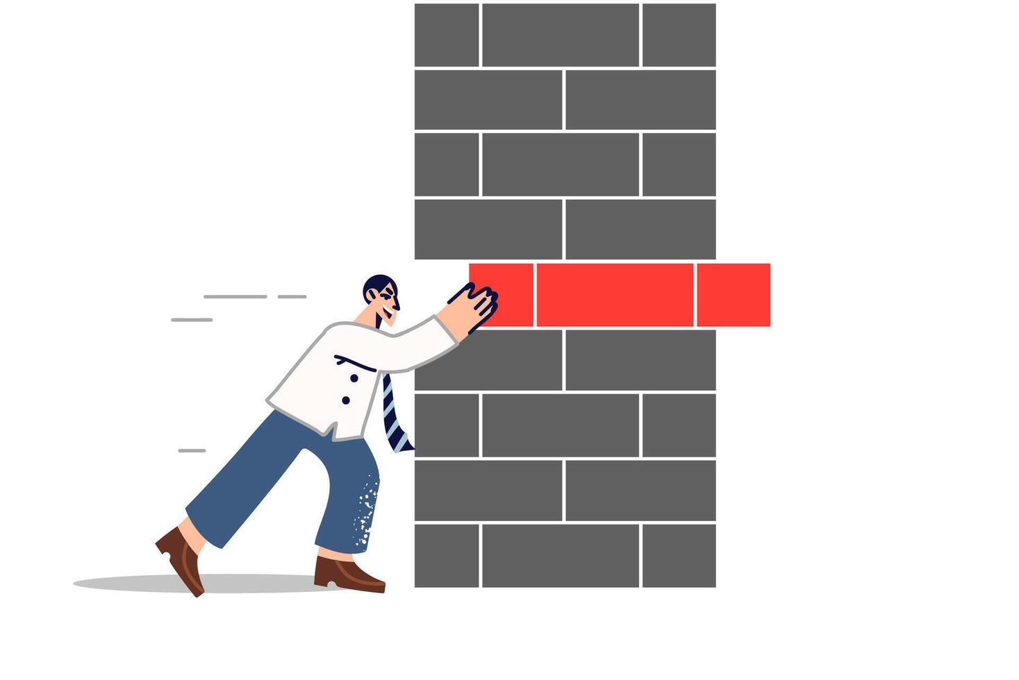 Man takes risks to achieve success in career, pushes out part of barrier to go further vector