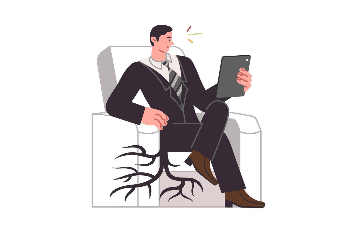 Business man with sedentary lifestyle runs risk developing osteochondrosis and problems with spine vector