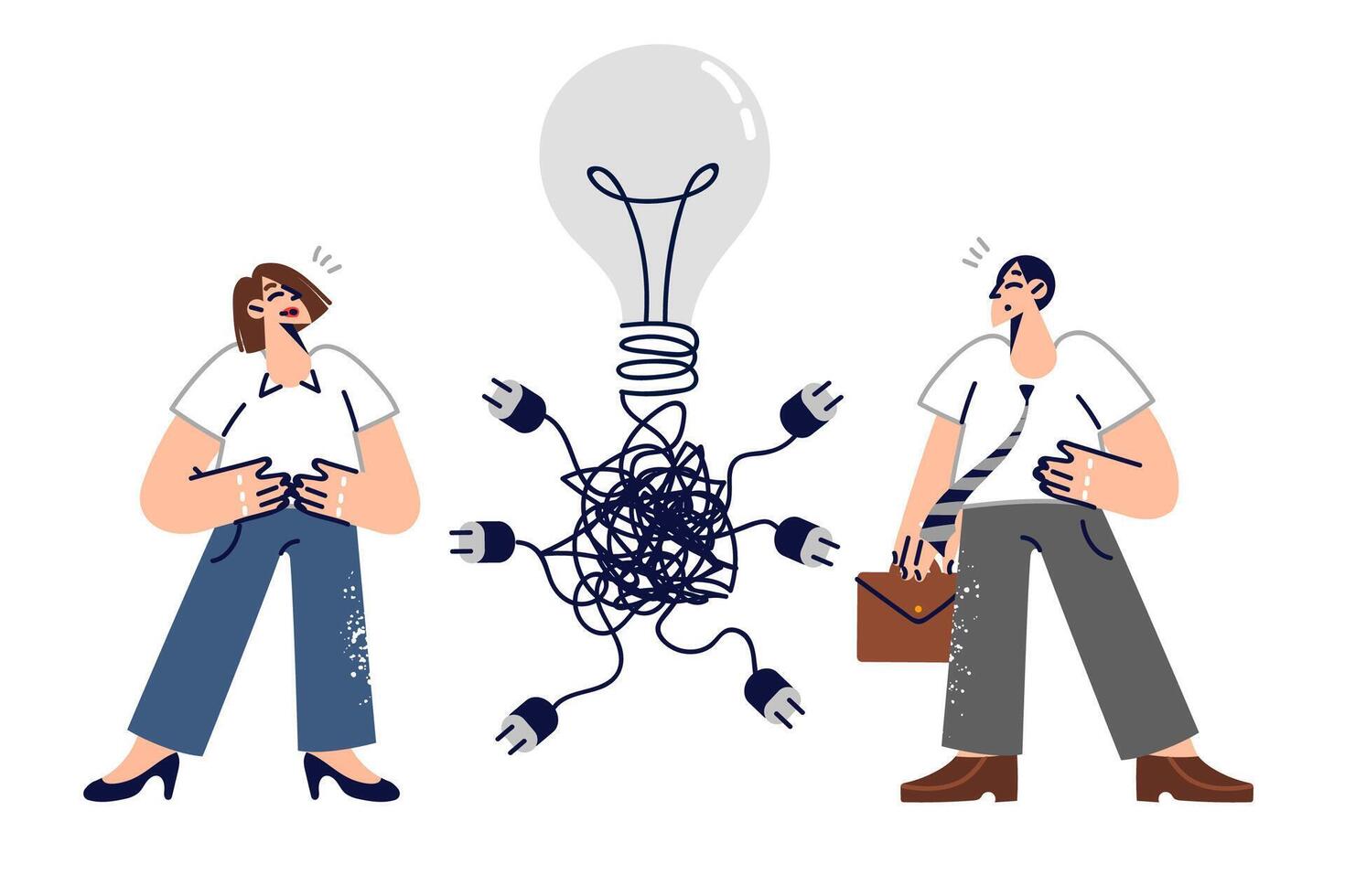 Chaos when trying to come up with idea for business man and woman choosing right way to innovate vector