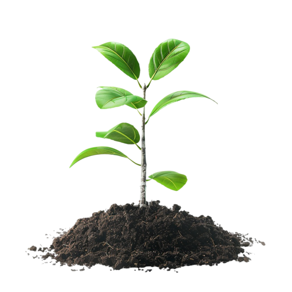 Green Plant in soil isolated on transparent background. png