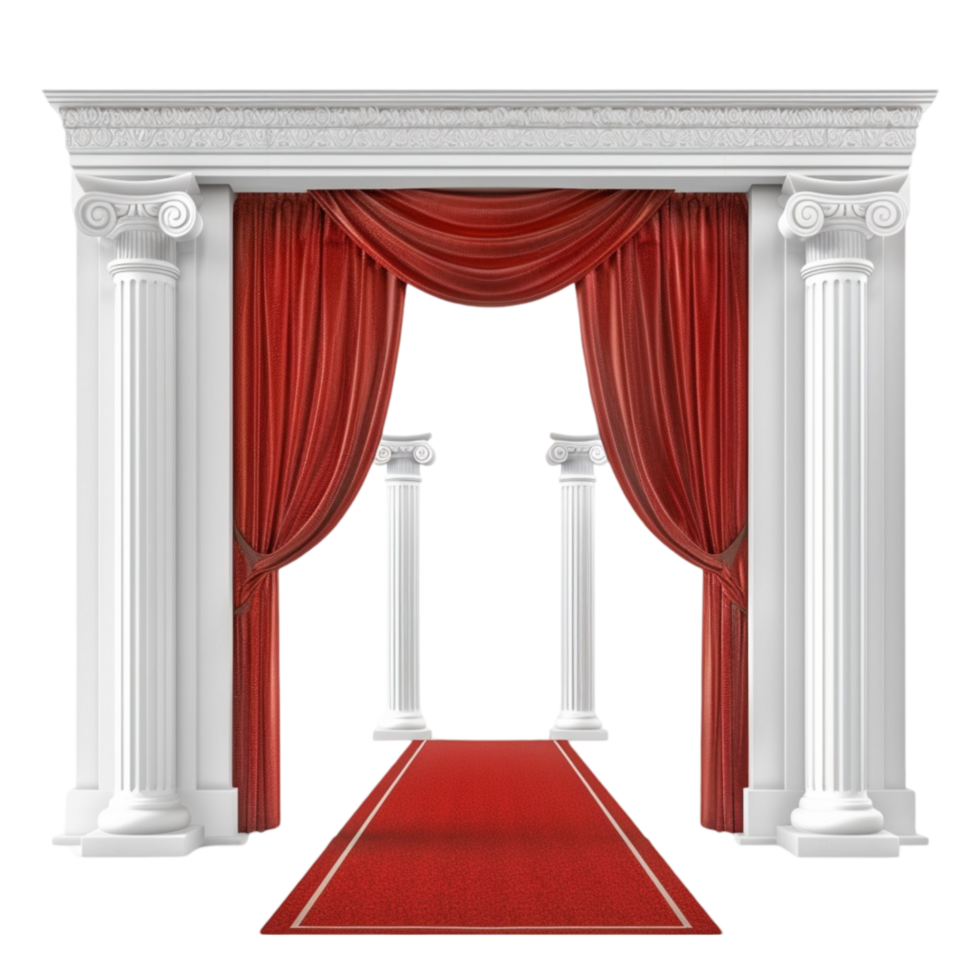 Generated AI Red Stage Curtain with Arch Entrance on transparent background. png