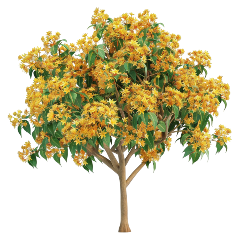 A Tree with Yellow Flowers on it on transparent background. png