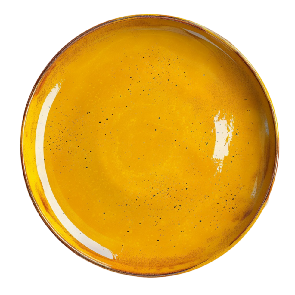 Generated AI A Yellow Plate with a Gold Rim is on a transparent background. png