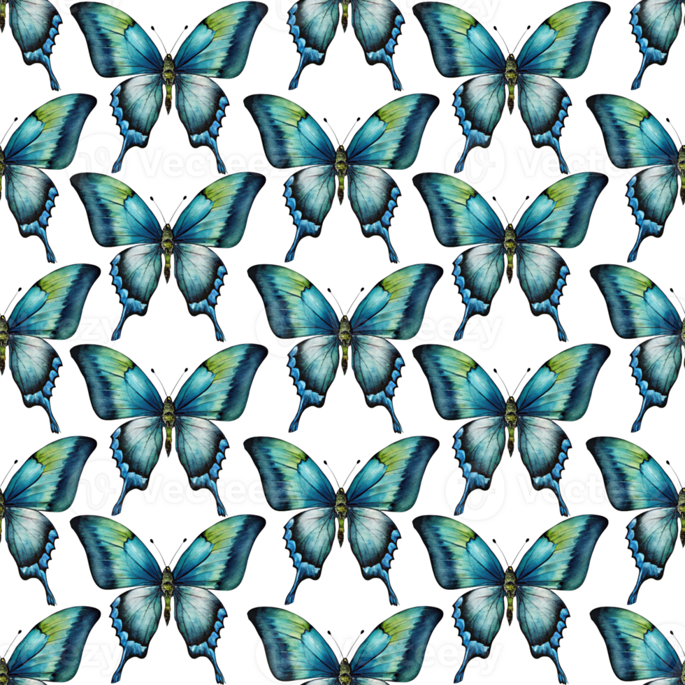 A blue and green butterfly pattern The butterflies are arranged in a way that creates a sense of movement and harmony. The colors of the butterflies. png