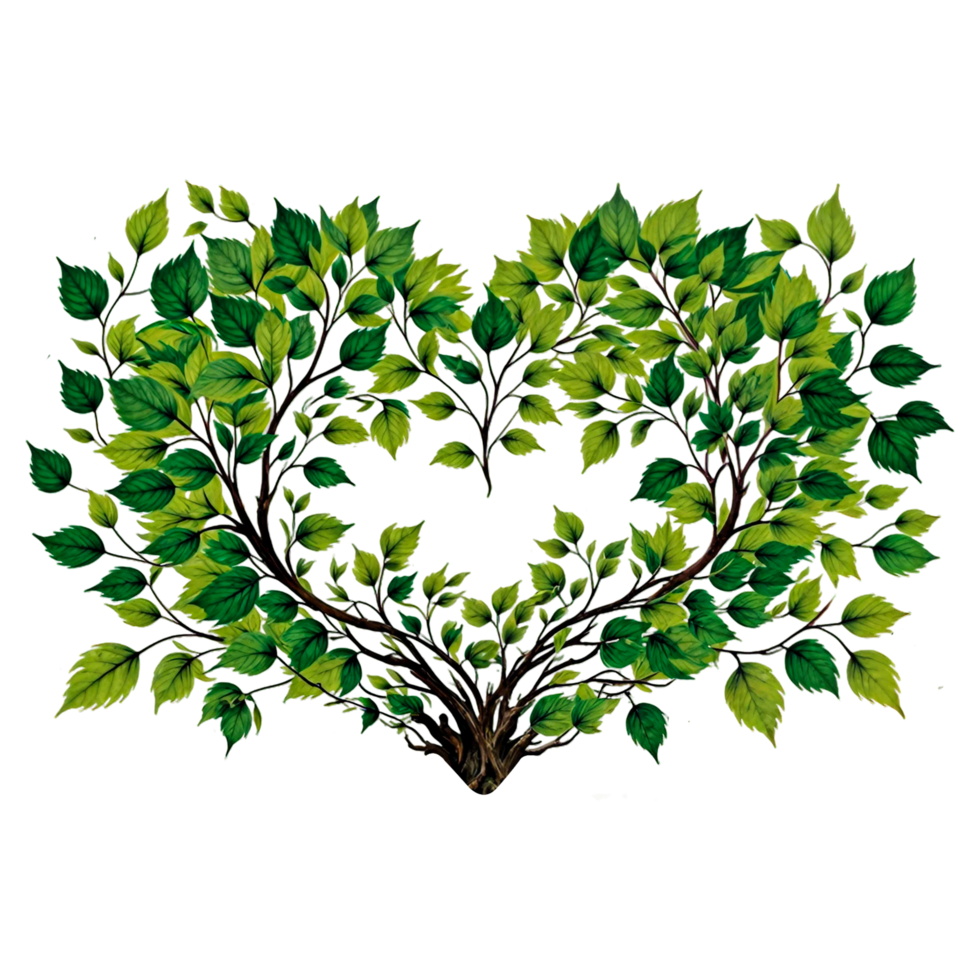 Tree with roots and leaves forming a heart shape png
