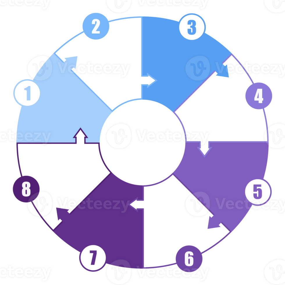 Blue tone circle infographic with 8 steps, process or options. Presentation slide template. png