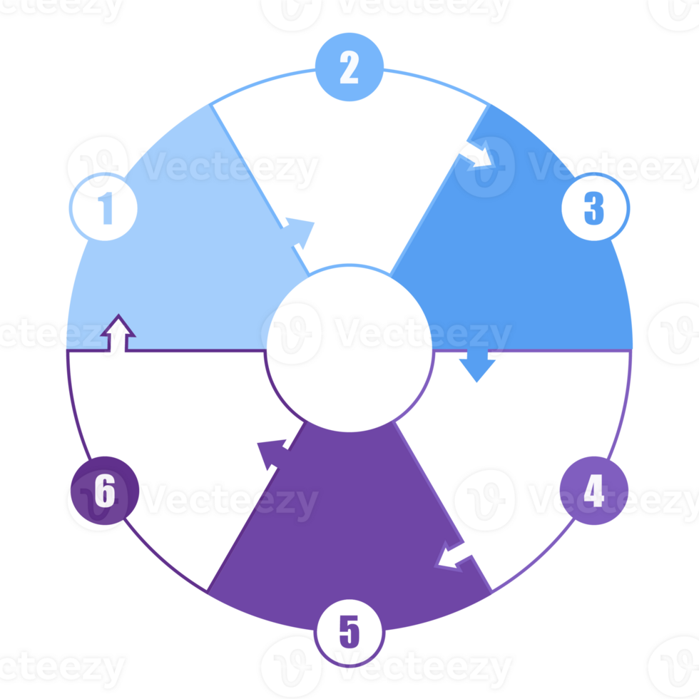Blue tone circle infographic with 6 steps, process or options. Presentation slide template. png