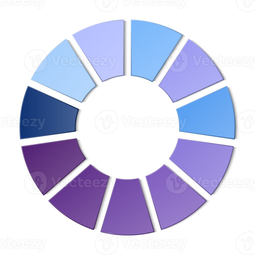Blue tone circle infographic with 11 steps, process or options. Presentation slide template. png