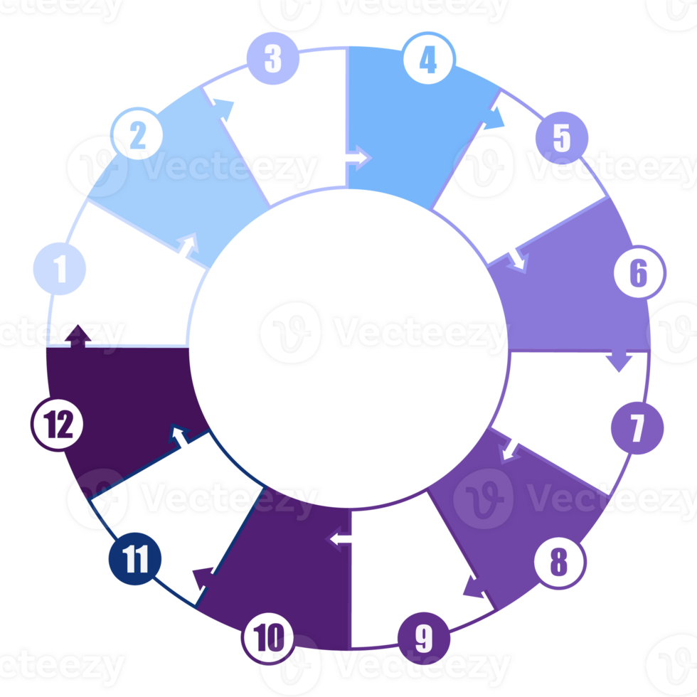 Blue tone circle infographic with 12 steps, process or options. Presentation slide template. png