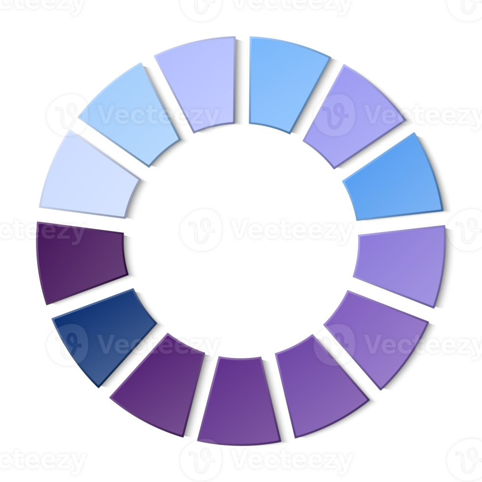 Blue tone circle infographic with 13 steps, process or options. Presentation slide template. png