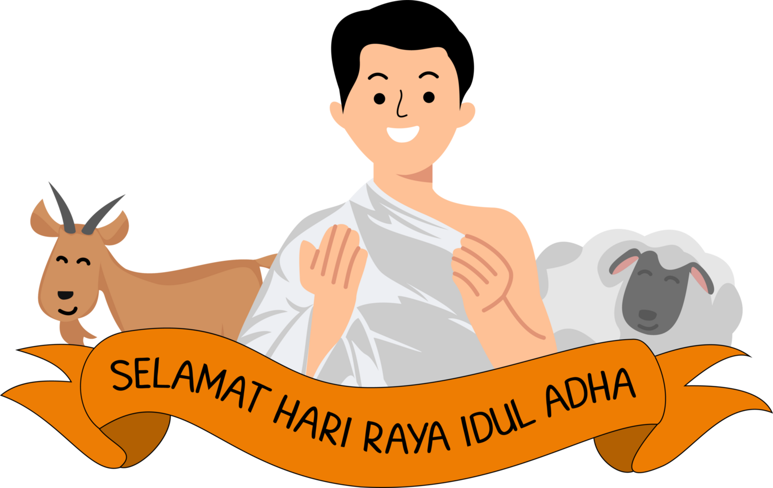 eid al adha background muslim man praying using ihram hajj with illustration of goat and sheep sacrificial png