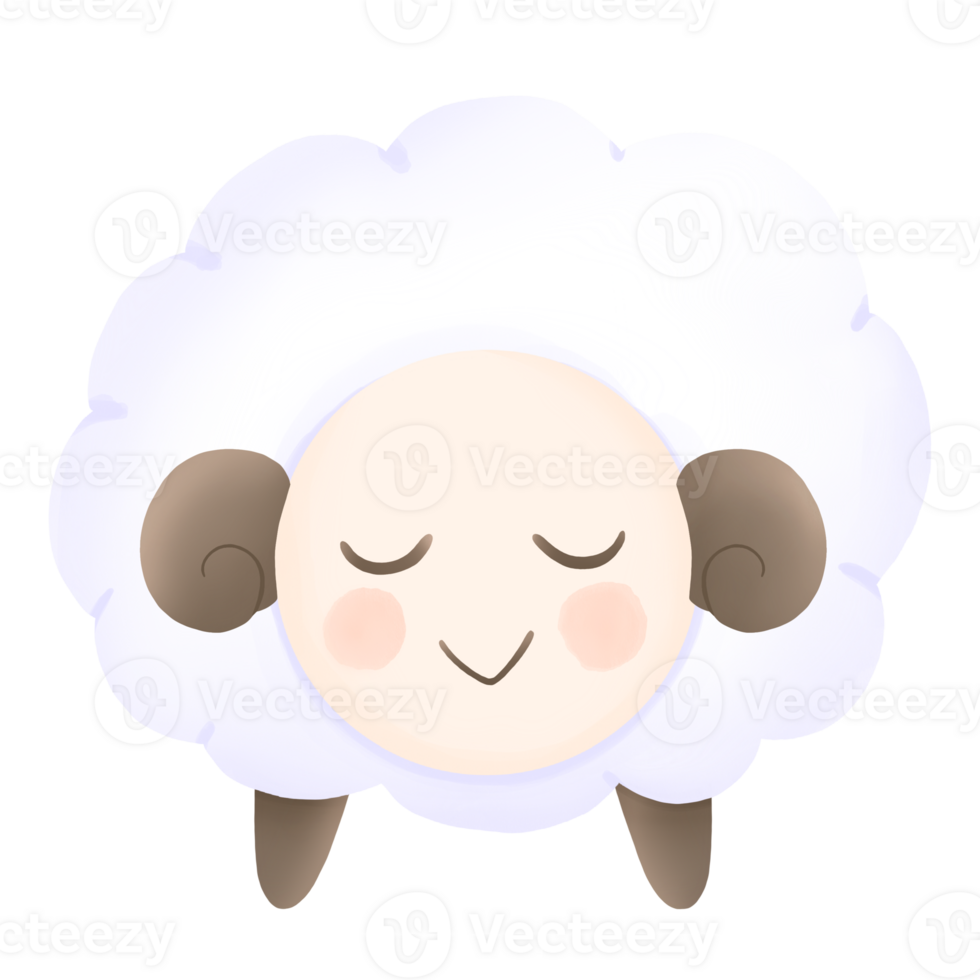 a cartoon sheep with eyes closed on a transparent background png