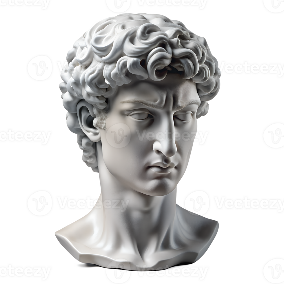Plaster Statue of Davids Head, Isolated Ancient Greek Hero Sculpture png