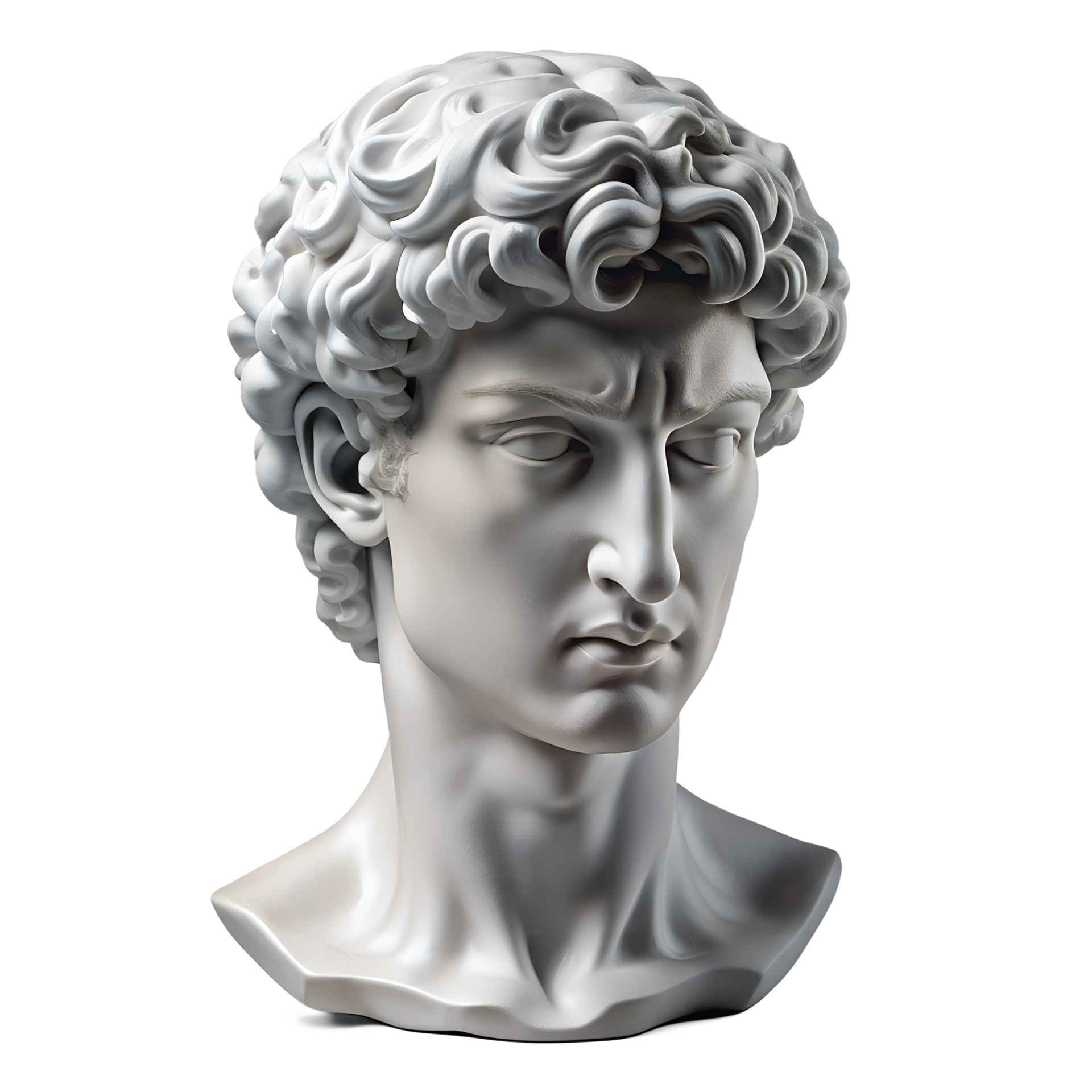 Plaster Statue of Davids Head, Isolated Ancient Greek Hero Sculpture
