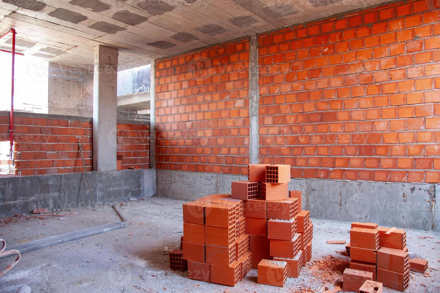 Stacked bricks ready for construction, symbolizing progress and development in the building industry. photo