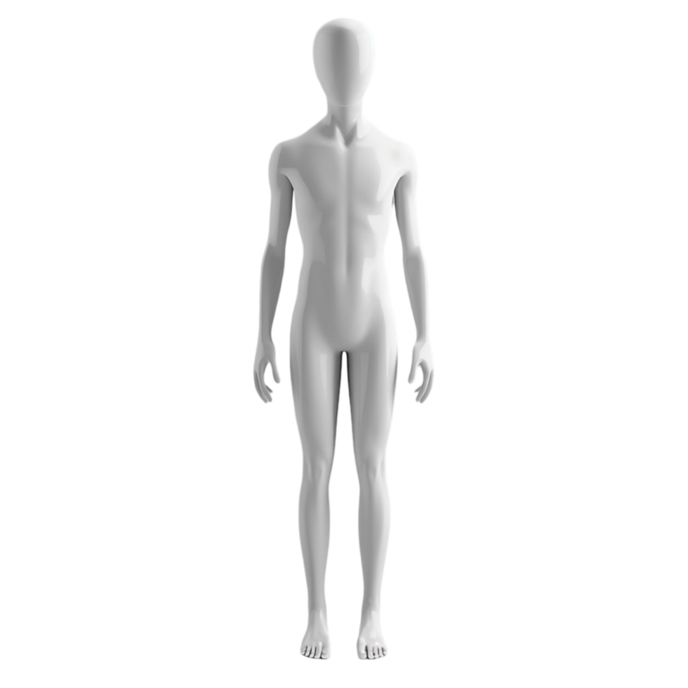 A mannequin in a white body suit standing on a transparent background. png