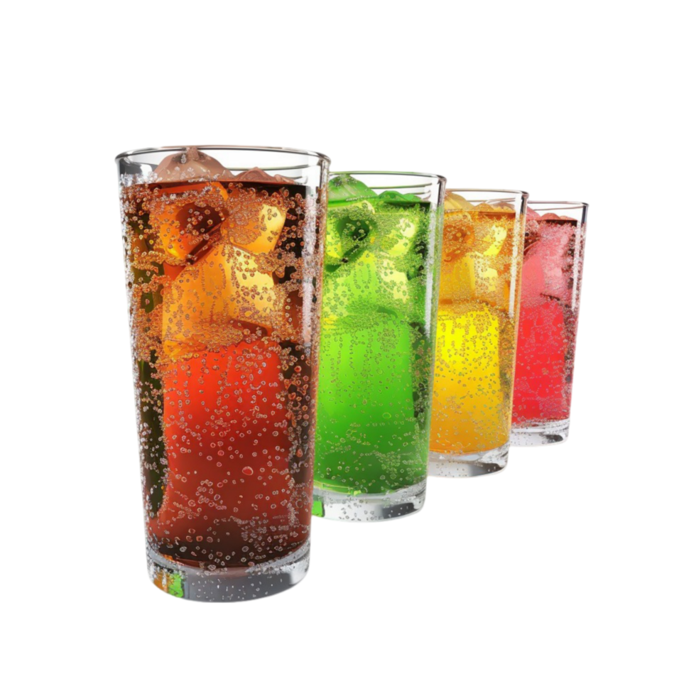 Cola in glass with ice and ice cubes on transparent background. png