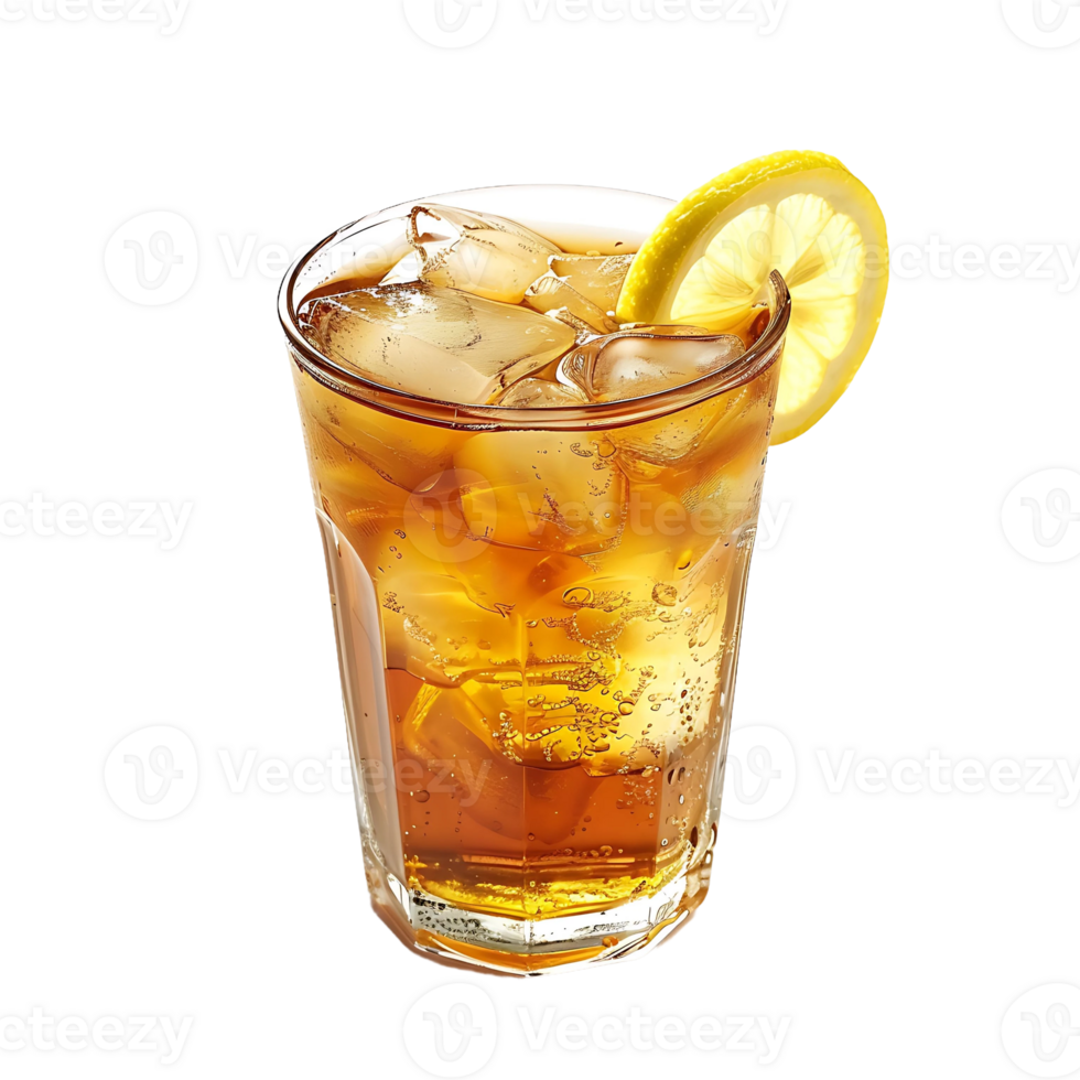 A refreshing glass of iced tea with a lemon wedge png