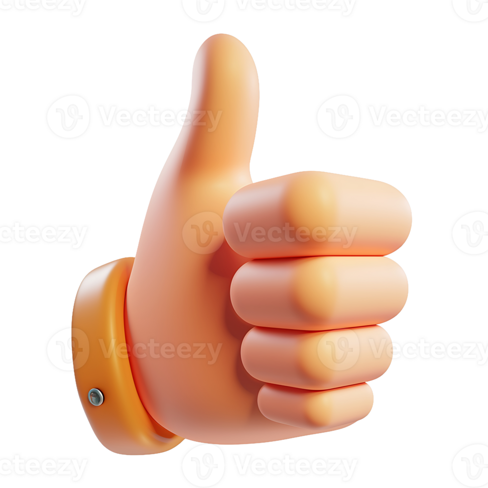 A 3D rendering of a cartoon hand giving a thumbs up gesture png