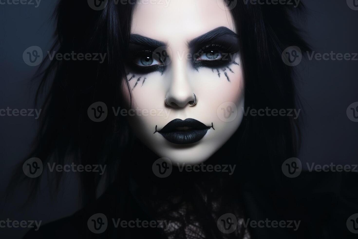 Female face with a gothic makeup. AI generate photo