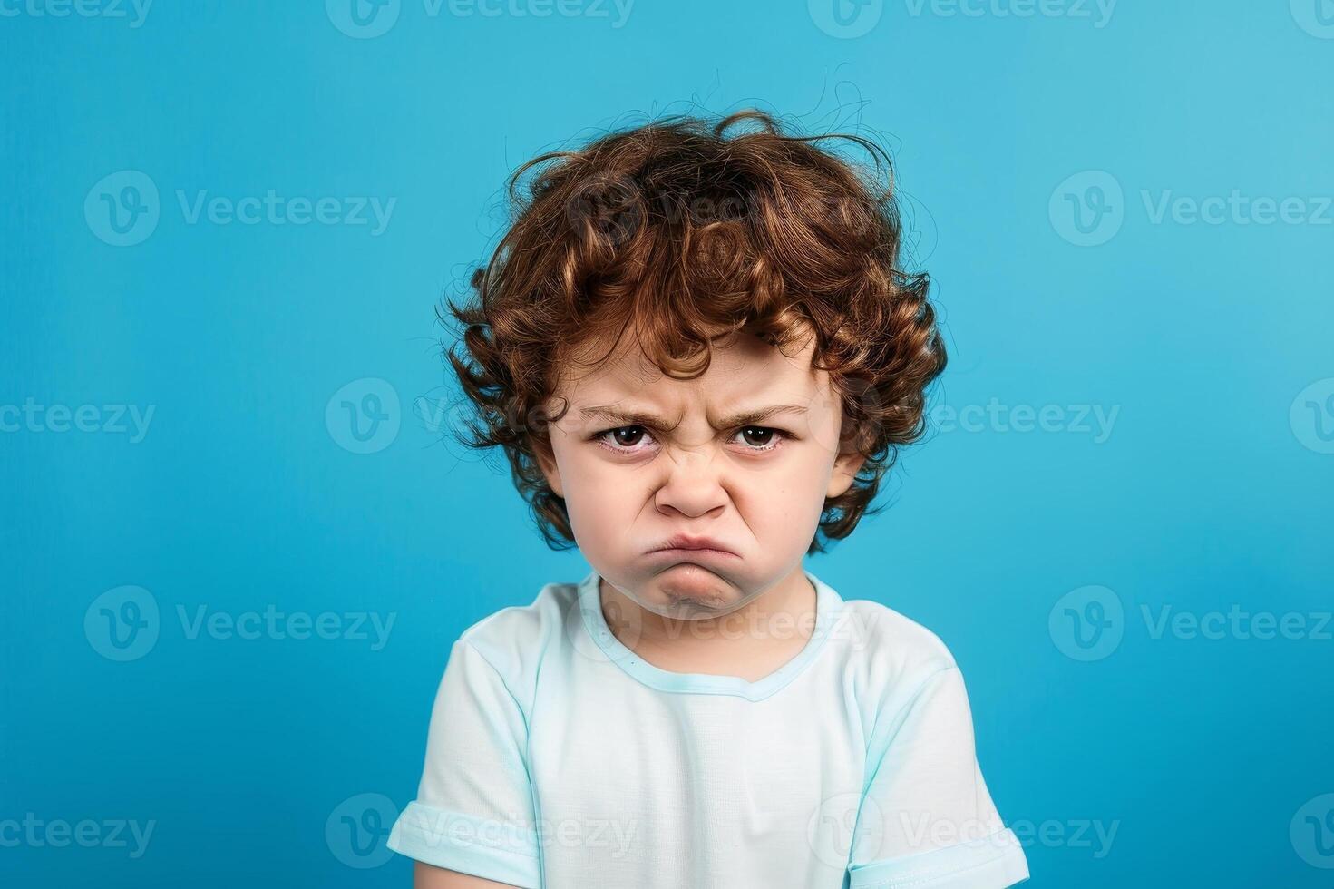 An upset little boy showing his emotions.AI generate photo