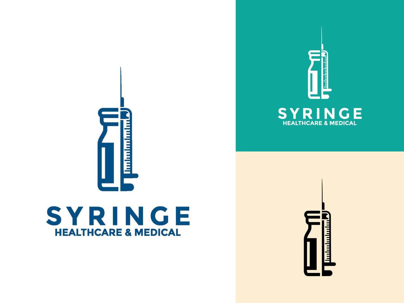 Syringe with Bottle logo icon set design template, injection icon vector