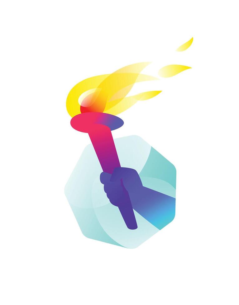 Torch in hand, flat illustration. Image is isolated on white background. Peaceful fire of freedom, equality and brotherhood. Victory in competitions. vector