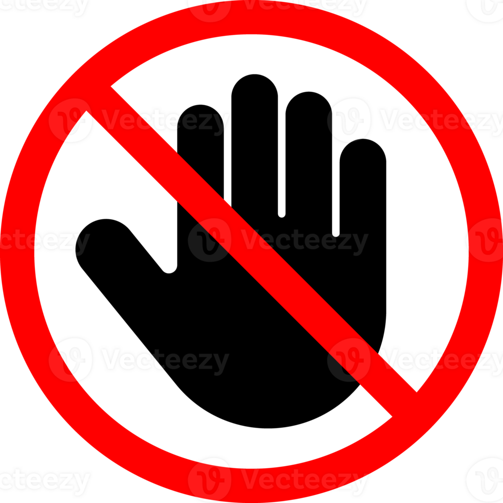 Stop Sign. Do not touch. Forbidden Sign with Stop hand Isolated Icon png