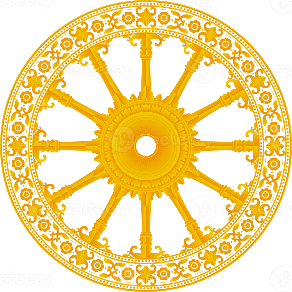 Gold Dharma Wheel, Buddhism Thammajak Isolated Symbol png